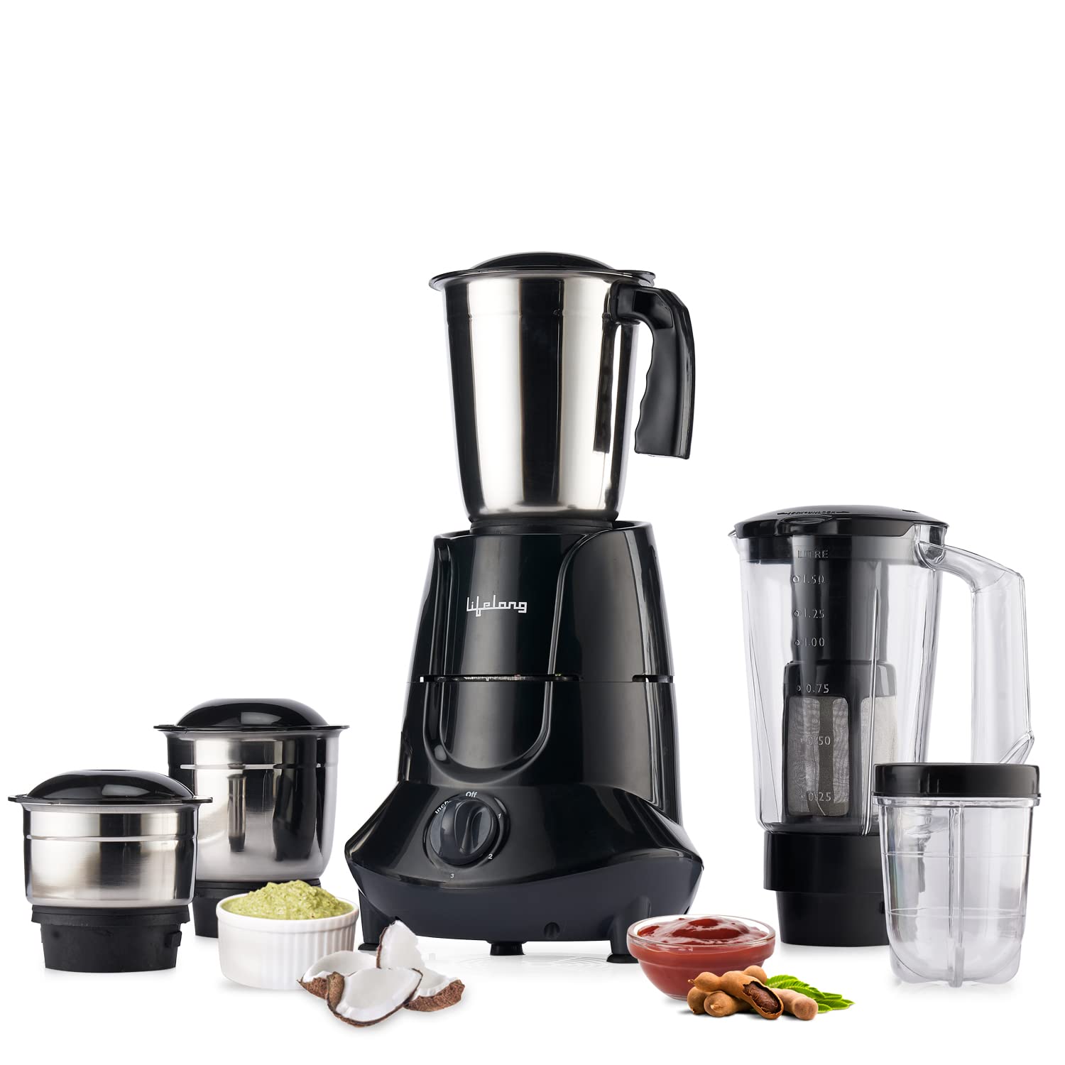 Lifelong LLMG755 750 Watt Juicer Mixer Grinder, 5 Jars for Grinding, Mixing, and