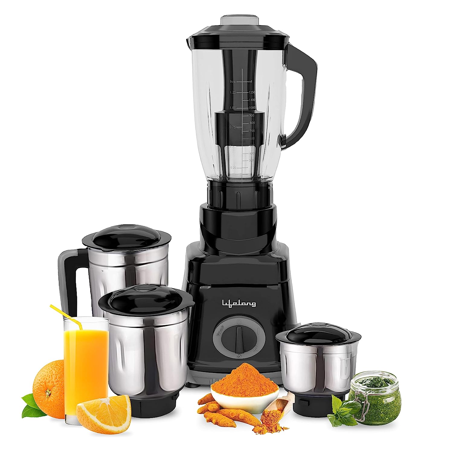 Lifelong 750 Watt Juicer Mixer Grinder, 4 Jars for Grinding, Mixing, and Juice a