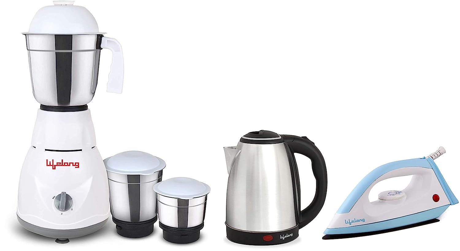 Lifelong LLMG45 Power Pro 500-Watt Mixer Grinder with 3 Jars,blades (White/Grey)