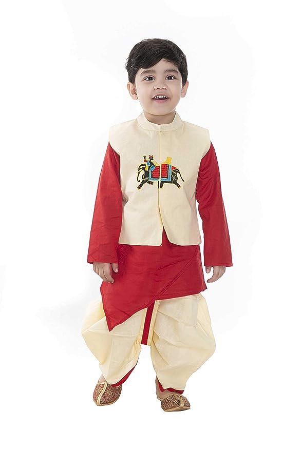 NEW GEN Boy's Cotton Jacket, Kurta Dhoti Set
